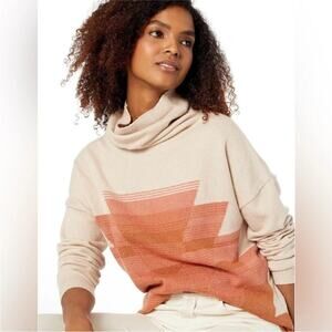 Prana Women's Turtleneck Sweater in Cream and Orange